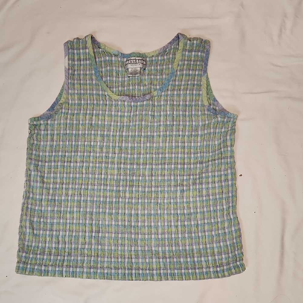 Dress Barn Blue and Green Plaid Cotton Top Sz 22/24
